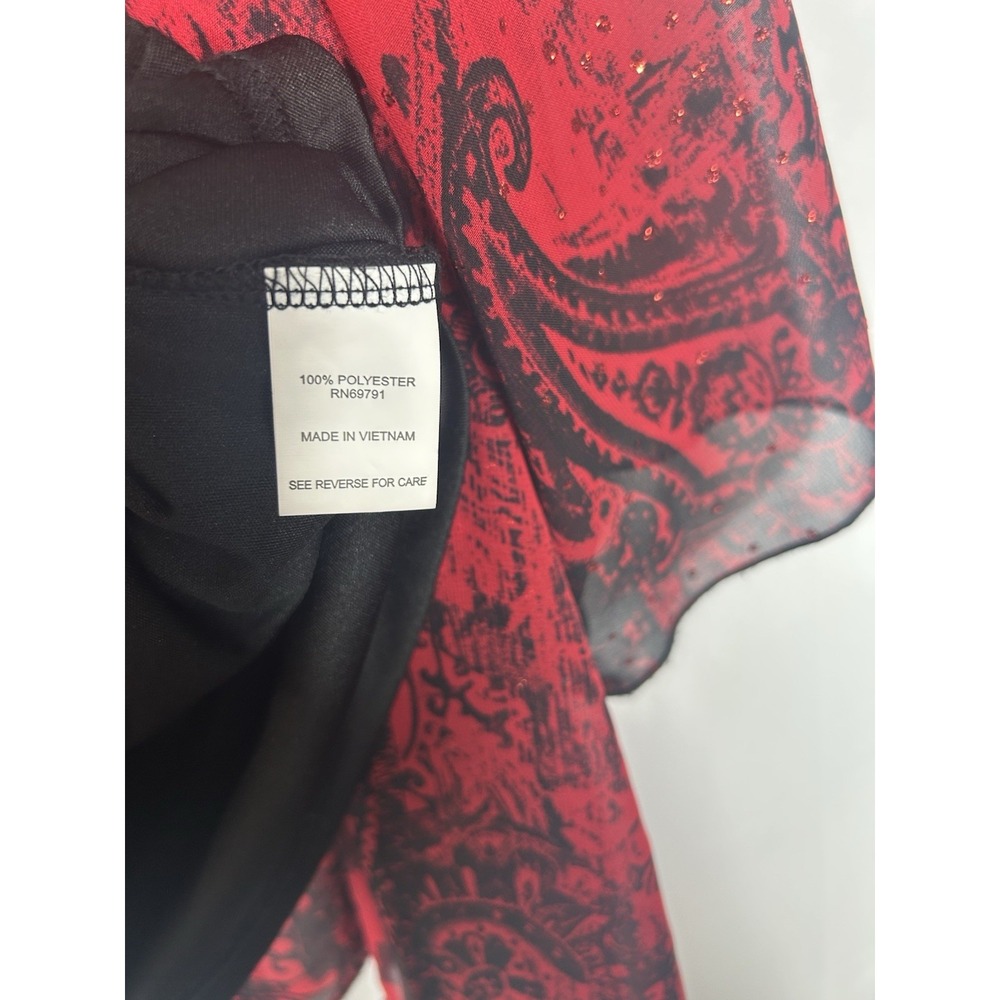 Rebecca Malone Womens Floral Red Black Holiday Party Top Sparkle Flowy‎ Size 2X - Picture 6 of 11
